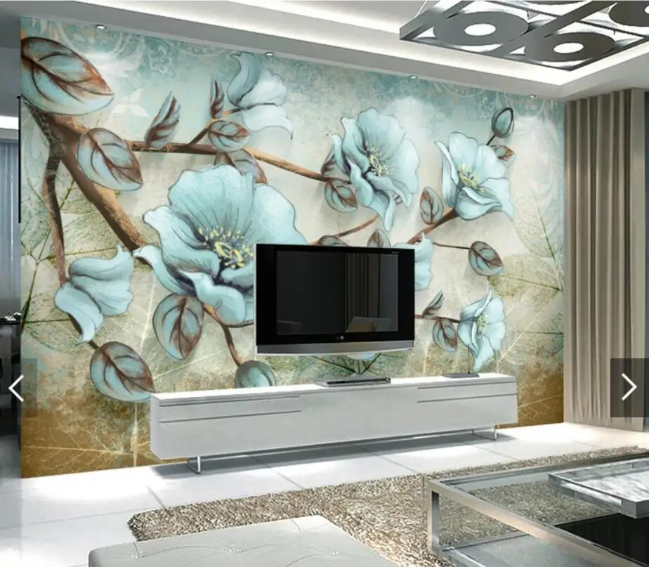 3D синий цветок настенная бумага фотография рулоны контактная цветочные росписи