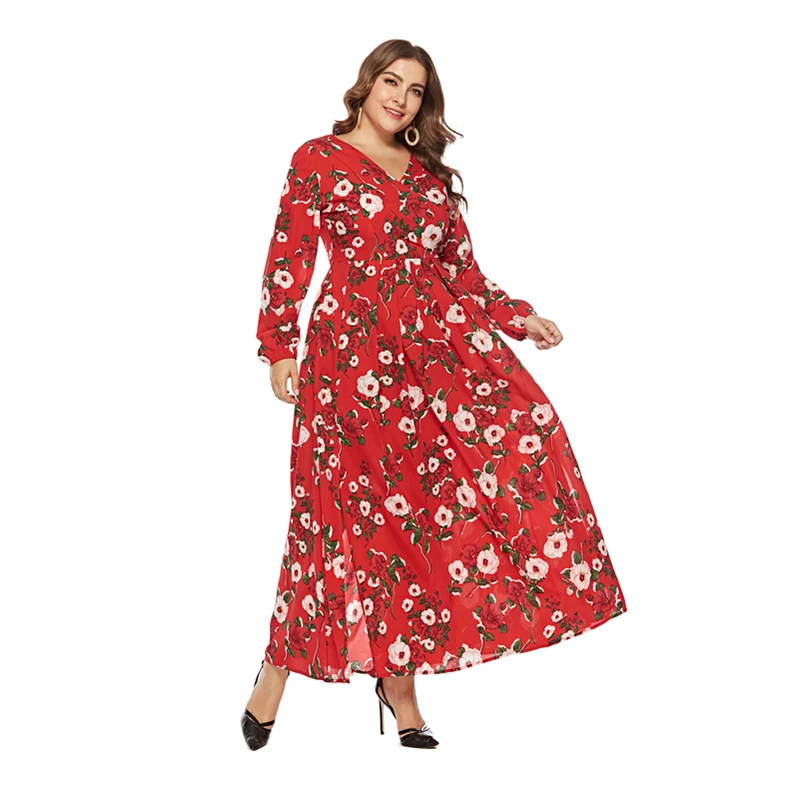 Bohemian 2019 Spring Summer V Neck 2 Color Big Size Xl-6xl High Waist Women Long Dress Jl-sq014 | Женская одежда