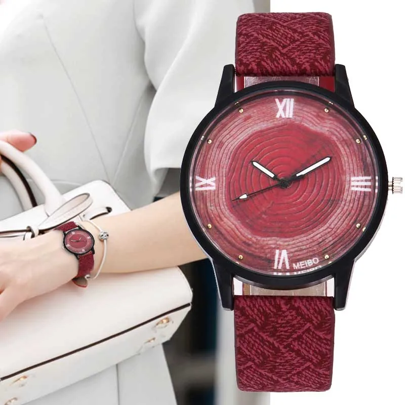 Модные женские часы элегантные красные наручные с римскими цифрами циферблат