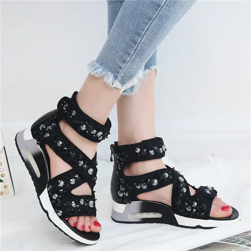 NAYIDUYUN женские черные сандалии-гладиаторы из натуральной кожи на платформе с