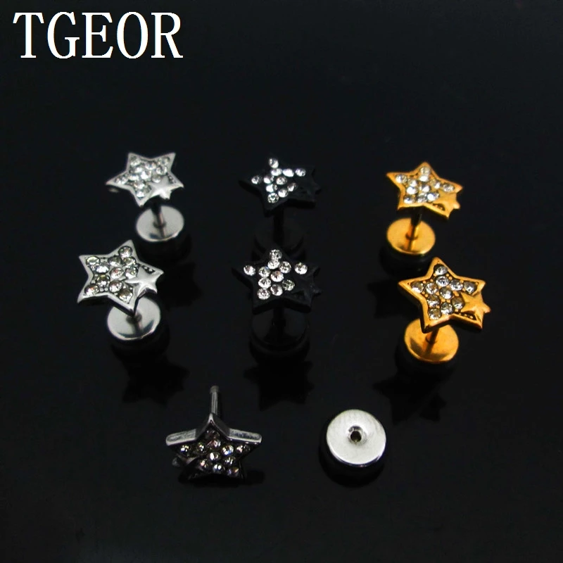 Популярные Иллюзия обман Серьги 1 пара 2*6*6/9 мм нержавеющая сталь star rim кристаллы