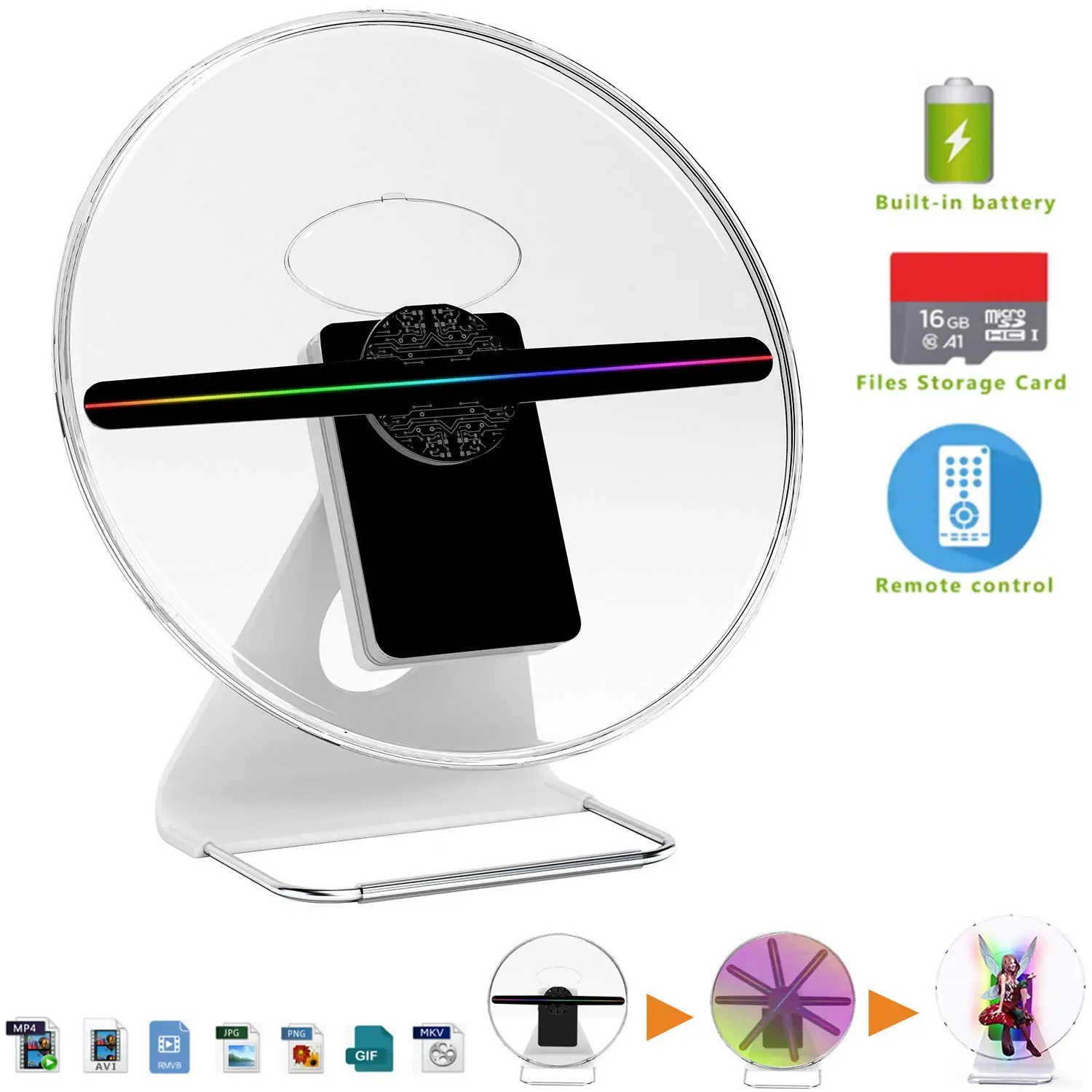 30cm 3D advertising hologram fan Projector light display holographic rechargeable WIFI videos holograma 16GB 256 LED Lamp beads | Освещение