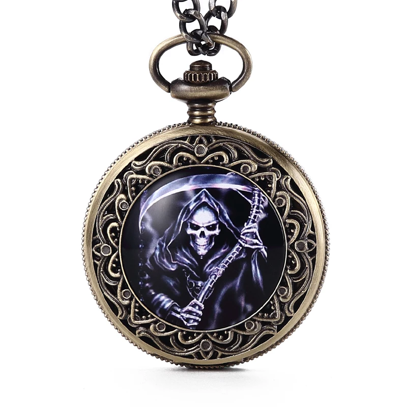 Ретро часы GORBEN Брендовые Часы God of Death с черепом серповидным кварцем карманные