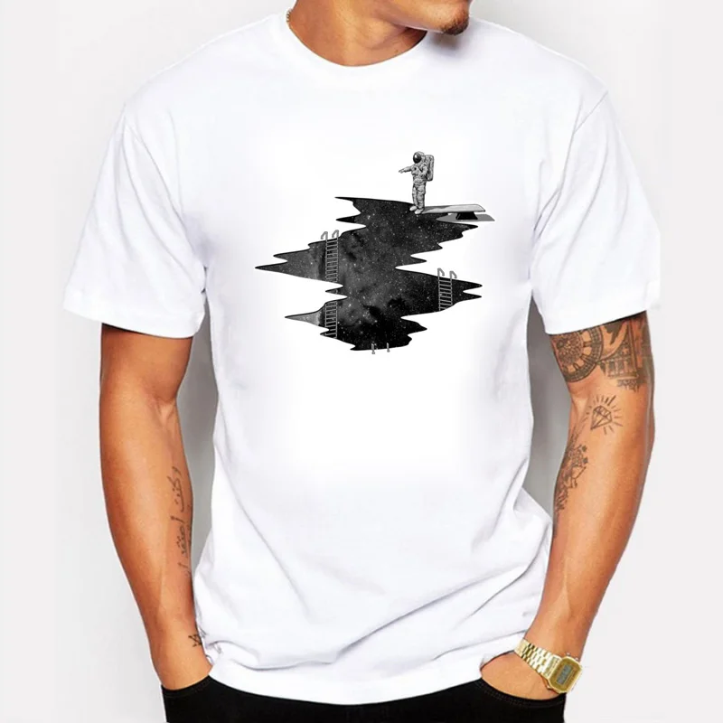 Мужская футболка из хлопка BLWHSA модная с коротким рукавом и принтом космический