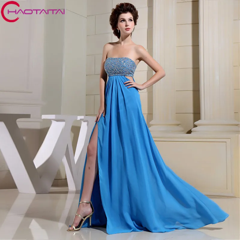 Бесплатная доставка 2018 Горячая вечерние Формальные синие пикантные длинное