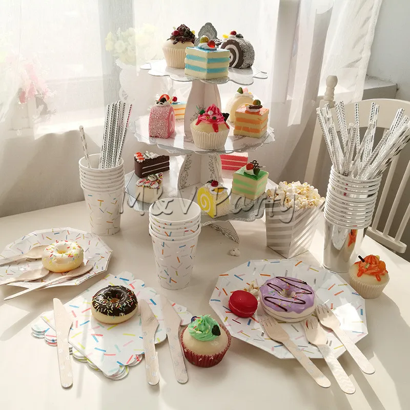 Цвет полосой одноразовые Посуда Свадьба День Рождения полосатая бумага чашки