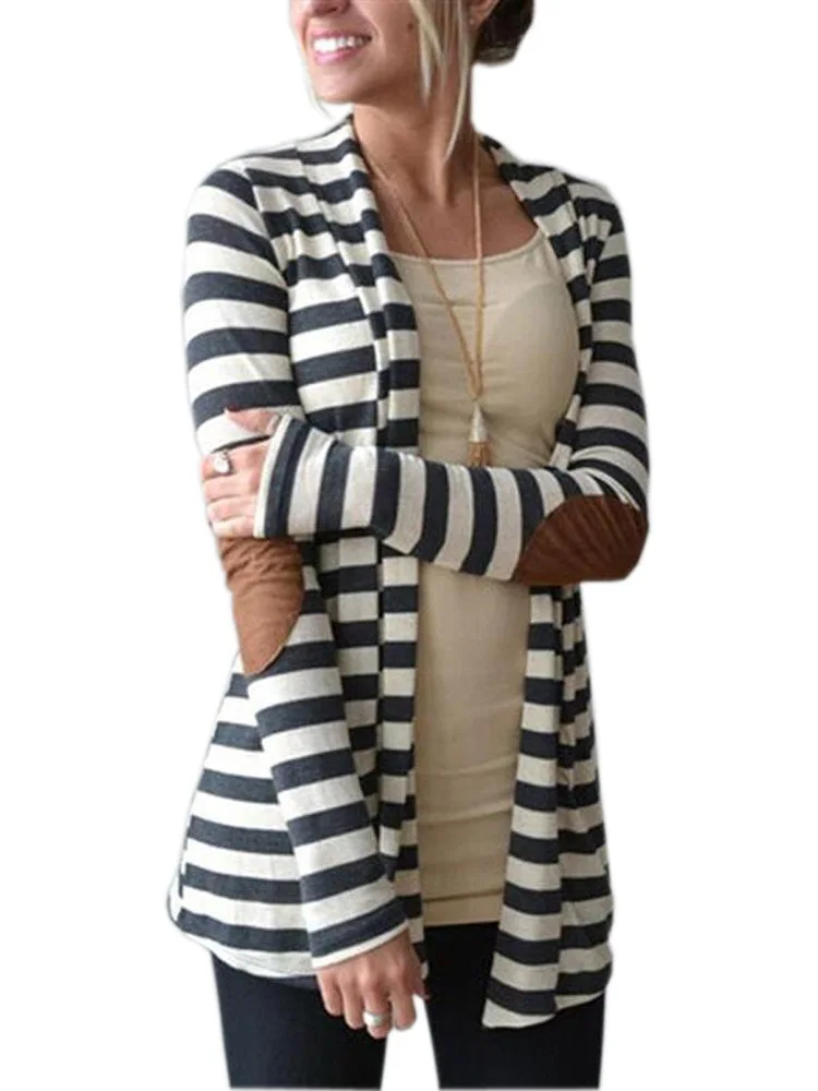 Мода 2018 осенняя верхняя одежда для женщин длинный рукав в полоску с принтом