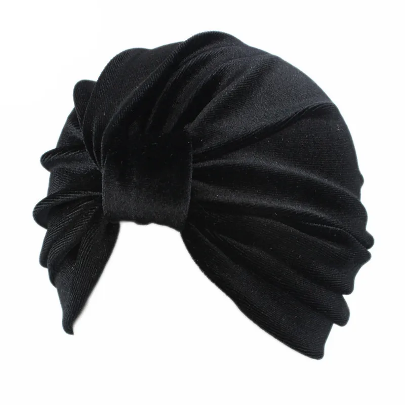 Женский мусульманский эластичный тюрбан из бархата с узлом и оборками для борьбы с раком и выпадением волос.
