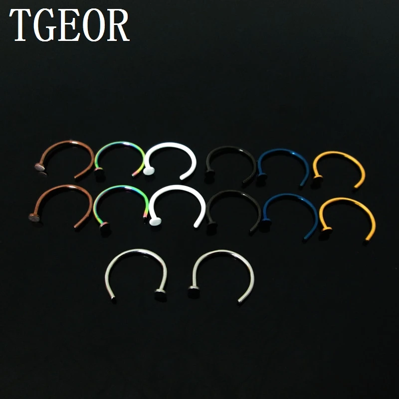 Розничная продажа 1 пара 0*10 мм смешанные цвета нос шпилька из нержавеющей стали с