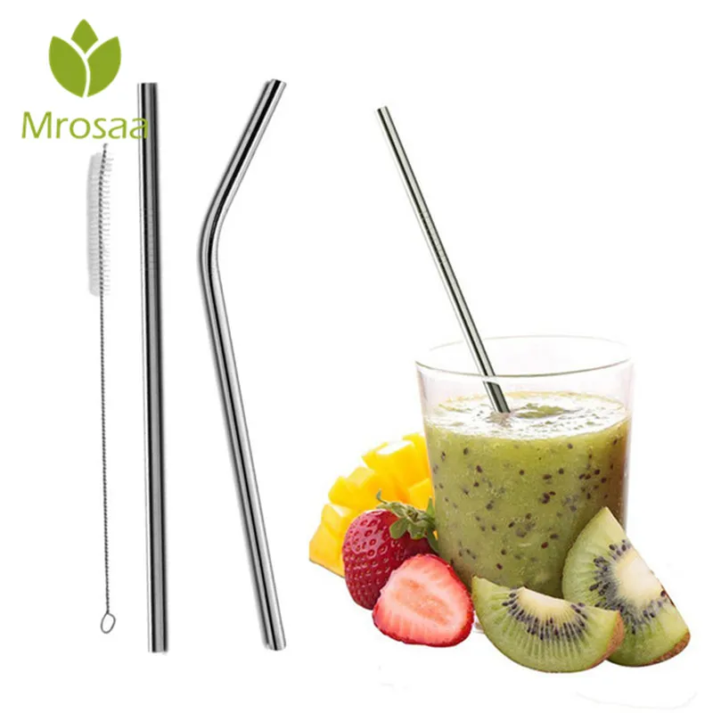 2 шт./компл. прямые согнутые соломинки из нержавеющей стали с 1 шт. чистящая щетка
