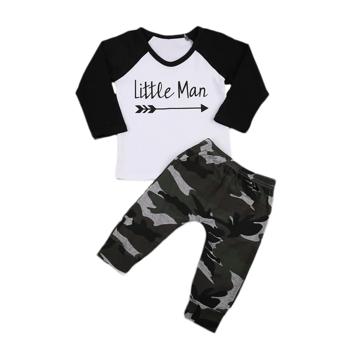 Stylish LIttle Man Camo Arrow Simple Newborn Baby Boys T-shirt Tops +Long Pants Outfits |