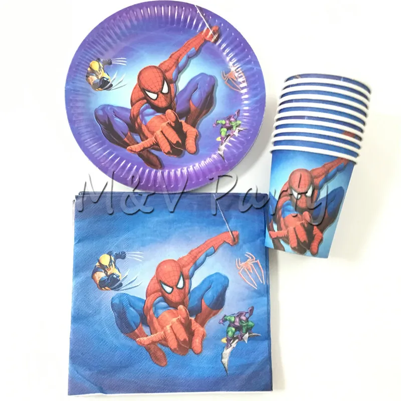 40pcs/lot Spider-man Theme Party Paper Cup Plates Napkin Set Disposable Tableware Kid Birthday Decoration Supplies | Дом и сад
