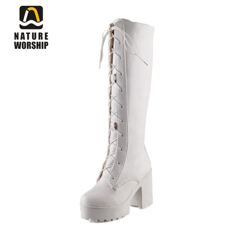 Новинка Модные женские ботинки на высоком квадратном каблуке обувь платформе