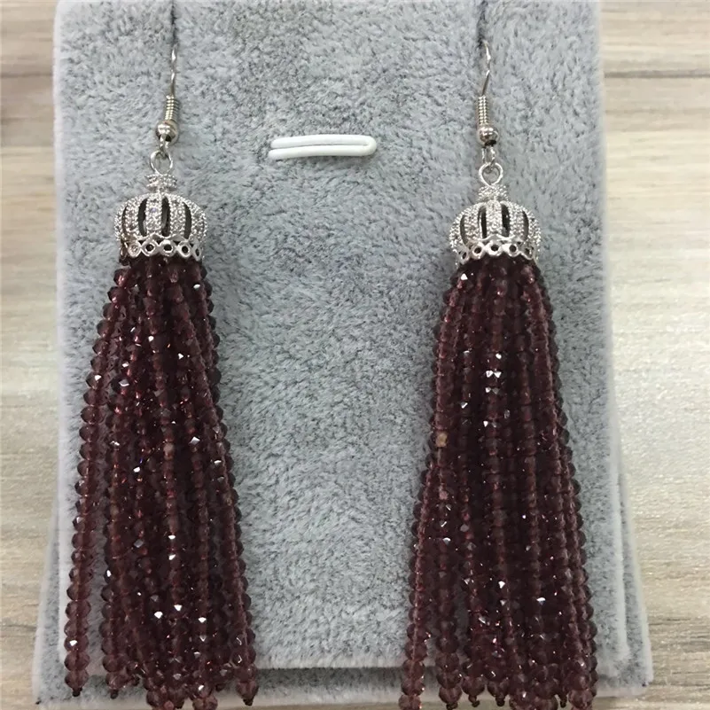 Подвески новинка 2017 серьги-кисточки с бусинами Корона из фианита висячие серьги