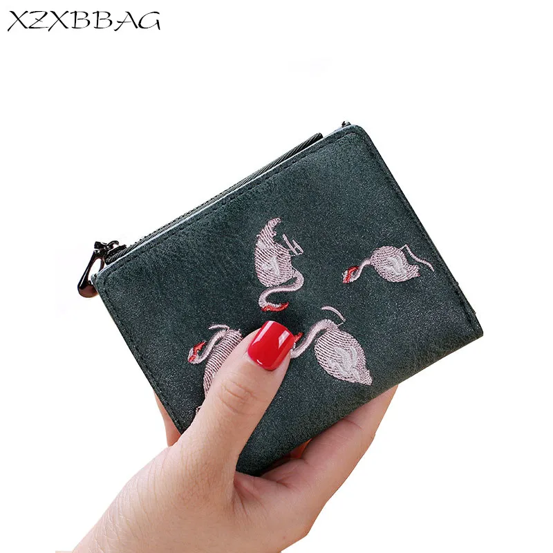 XZXBBAG Модный Красивый Кошелек с Фламинго Короткой Длины 2017 Новый Дизайн Женский Вышивка Кошелек для Монет Для Девочки-Студента Денежная Сумка Сумка-Клатч.