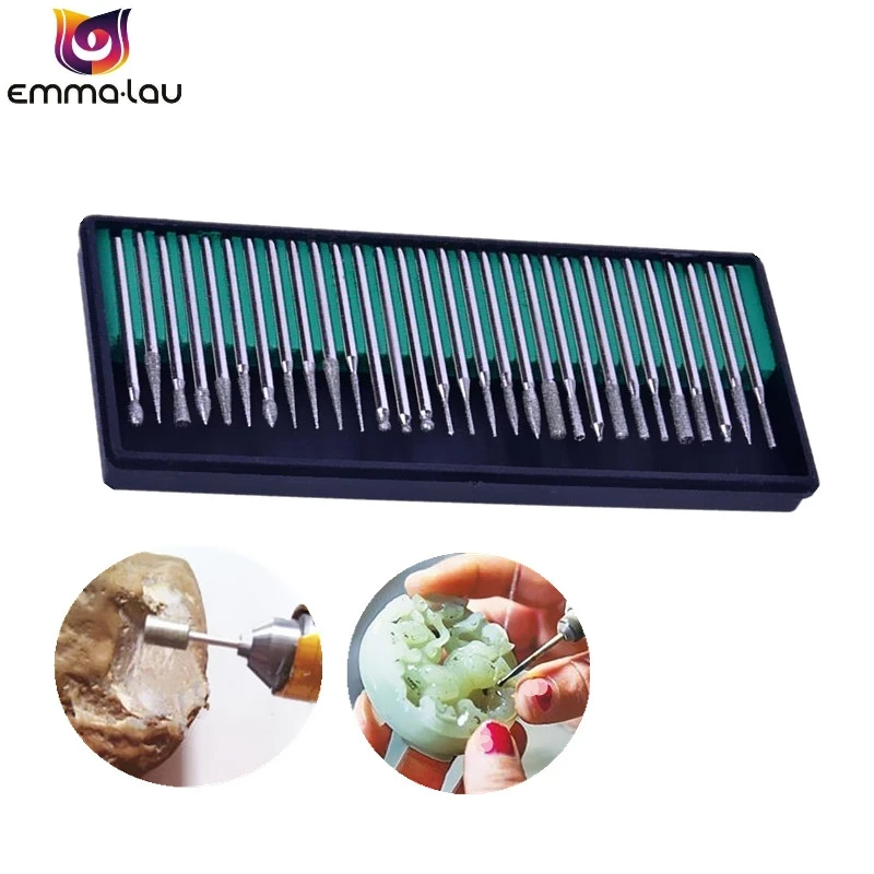 30Pcs/Set Diamond Burrs Grinding Bit For DREMEL Rotary Tools Plating Alloy Needle Bits 3mm Shank Accessories | Инструменты