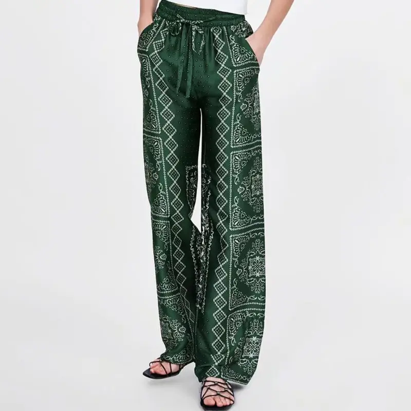 Женские Лето 2019 г. Новый печати широкие брюки эластичный пояс повседневные штаны
