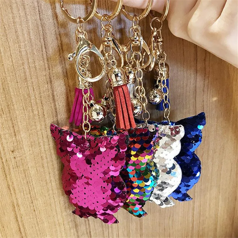 Двухсторонний Светоотражающие блестки блеск сова брелок кулон плюшевые игрушки