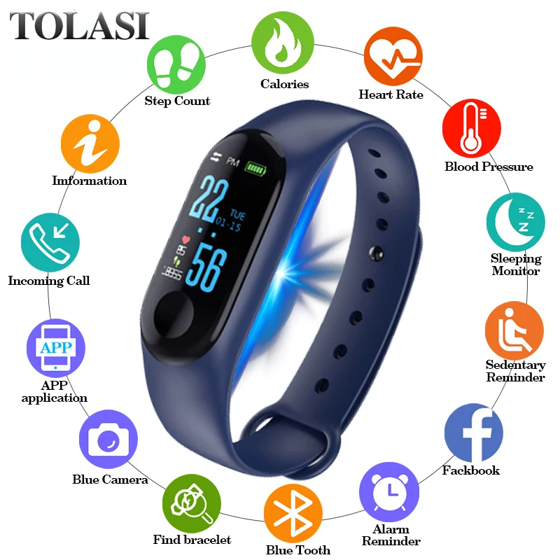 Цветной ips-экран M3 умный спортивный фитнес-браслет IP68 водонепроницаемый