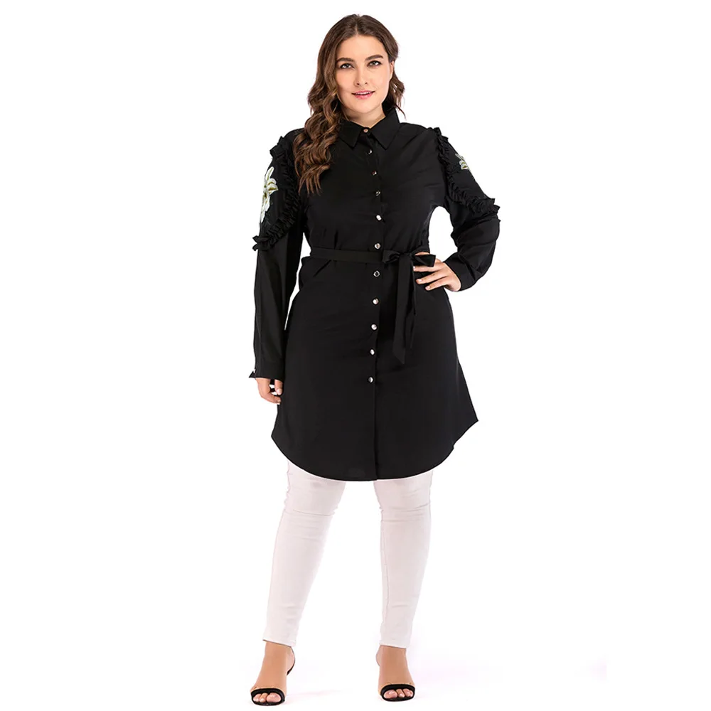 Autumn Winter Women Muslim Abaya Dress Turn-Down Collar Embroidery Flower Long Sleeve Islamic Turkish Clothing | Тематическая