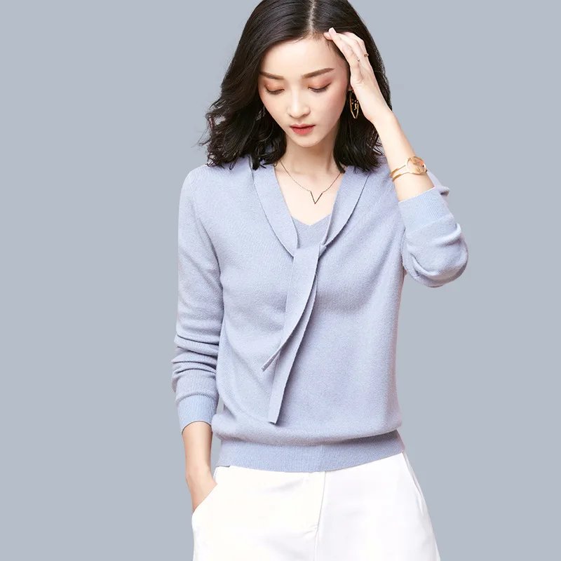 Kakagogo Autumn Basic Clothing Casual Pullovers Regular Bow Solid Sweaters K066 | Женская одежда