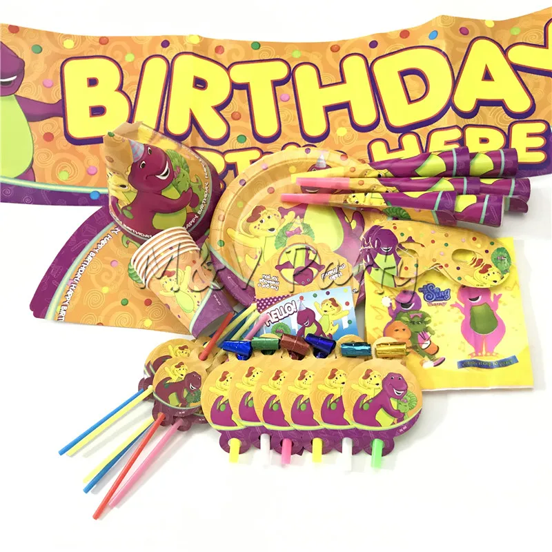 Cartoon Dinosaur Barney Theme Party Paper Plastic Disposable Tableware Kids Birthday Decoration Baby Shower Supplies | Дом и сад
