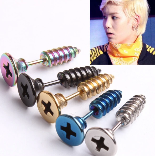 Earring Screw Stainless Steel Retro Pin Piercing Earrings Rock Punk Spike Rivet Ear Studs for Women Men Fashion Jewelry Cross | Украшения и