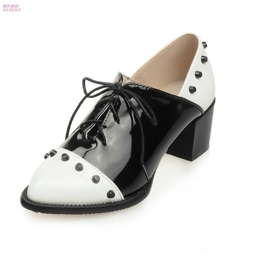 NAYIDUYUN Для женщин Лакированная Кожа Спайк шипованных кубинский Ботильоны на