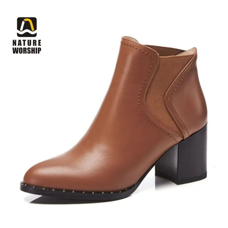 Ботильоны женские из натуральной кожи повседневные полусапожки на высоком