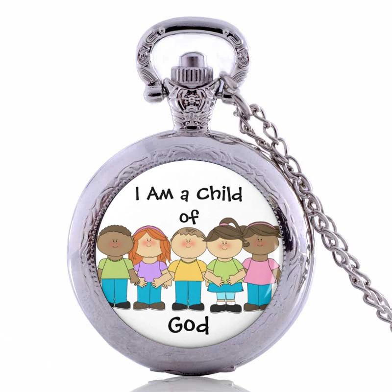 1 шт./лот новинка серебро I am a child of god карманные часы ожерелье Подвеска для женщин