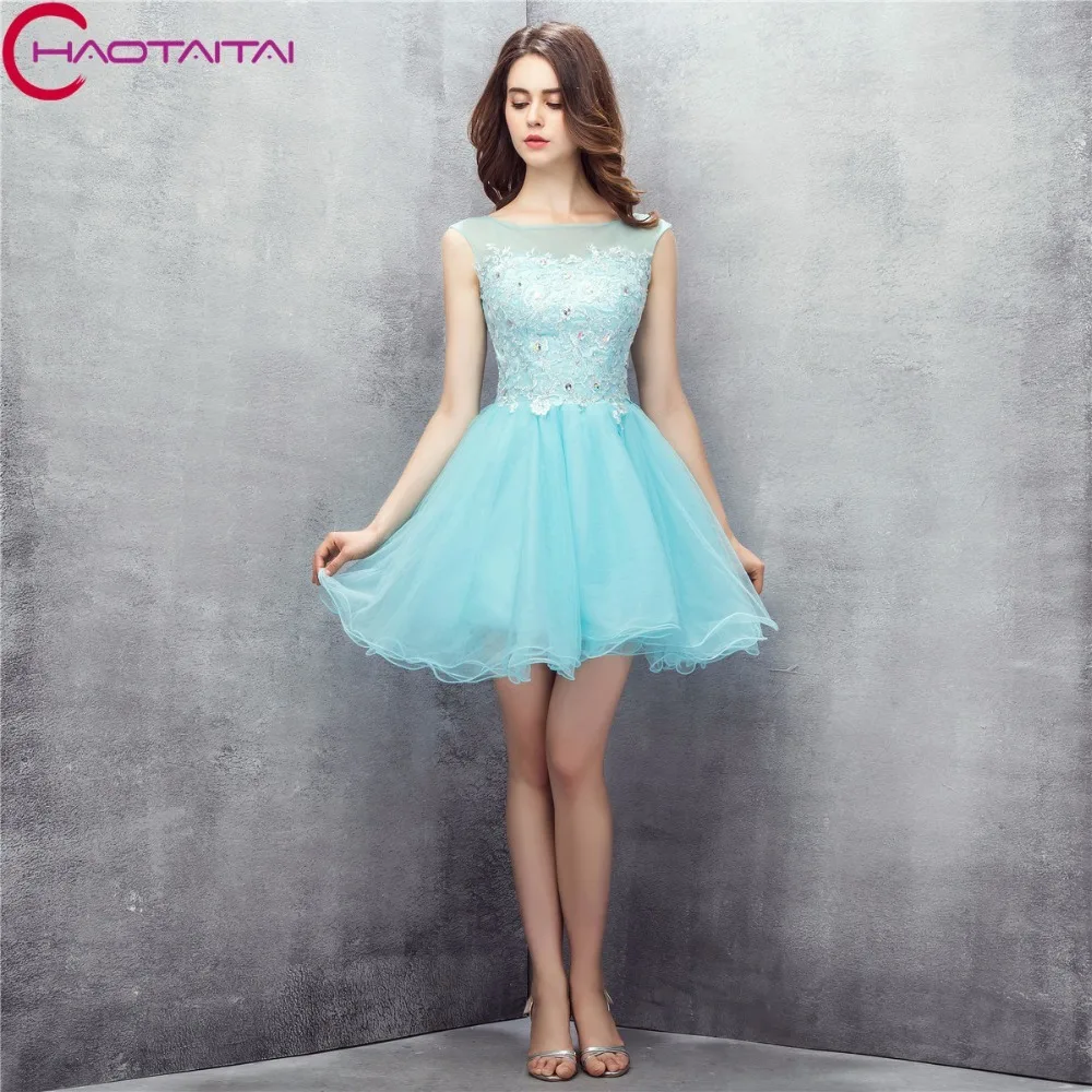Turquoise 2018 Homecoming Dresses A-line Lace Crystals Elegant Cocktail organza robe de cocktail robes court | Свадьбы и торжества