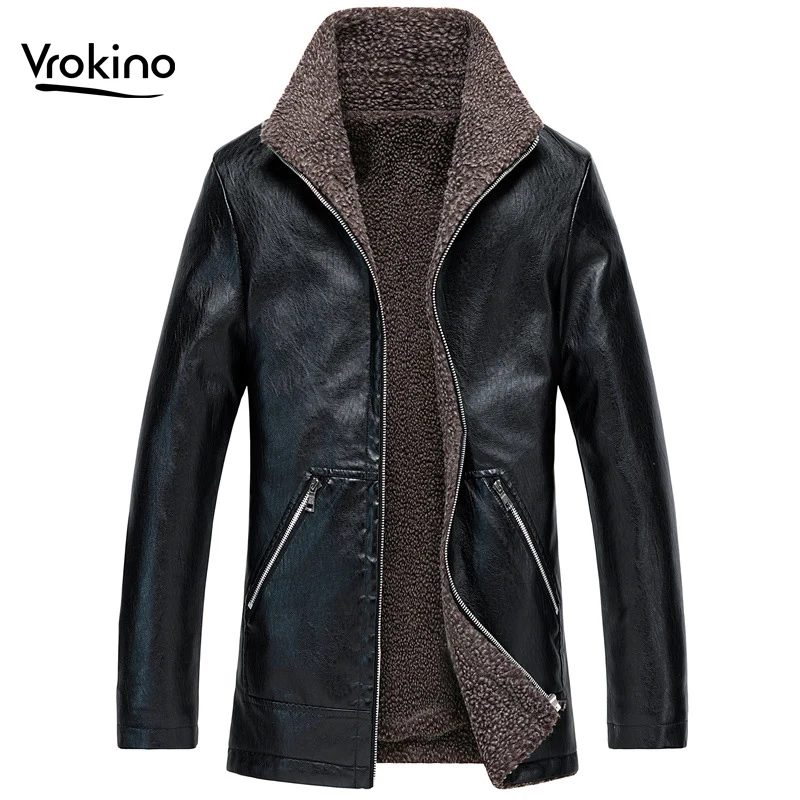 Winter of 2019 Plus 6XL 7XL 8XL Size Men's Motorcycle PU Leather Jacket Fashionable Warm Baseball | Мужская одежда