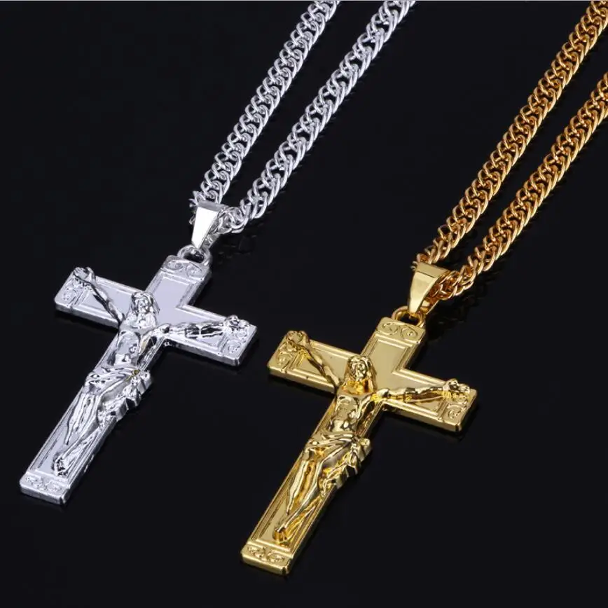 New 2019 Hip Hop Gold/Silver Plated Vintage Jesus Cross Pendant Necklace Chain Men Jewelry | Украшения и аксессуары