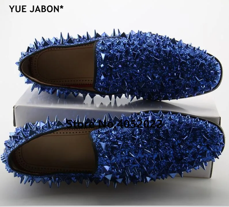 Newest Fashion Men Handmade Studs Spike Shoes Black Sliver Gold Glitter Loafers Runway Shining Rivets Party Wedding | Обувь