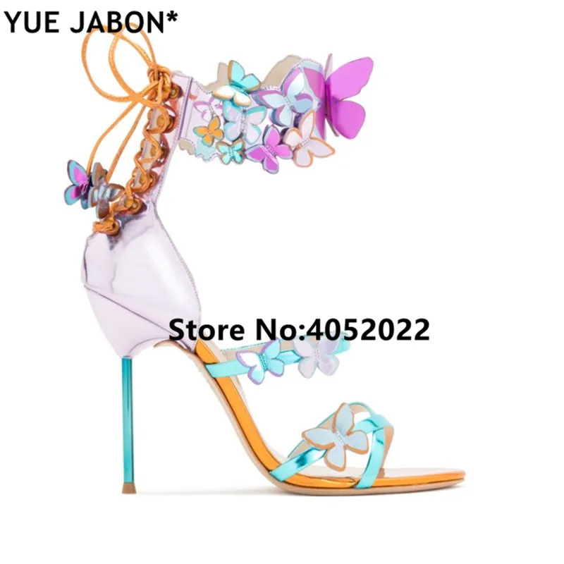 Женские босоножки на ремешке разноцветные сандалии из кожи с металлическим