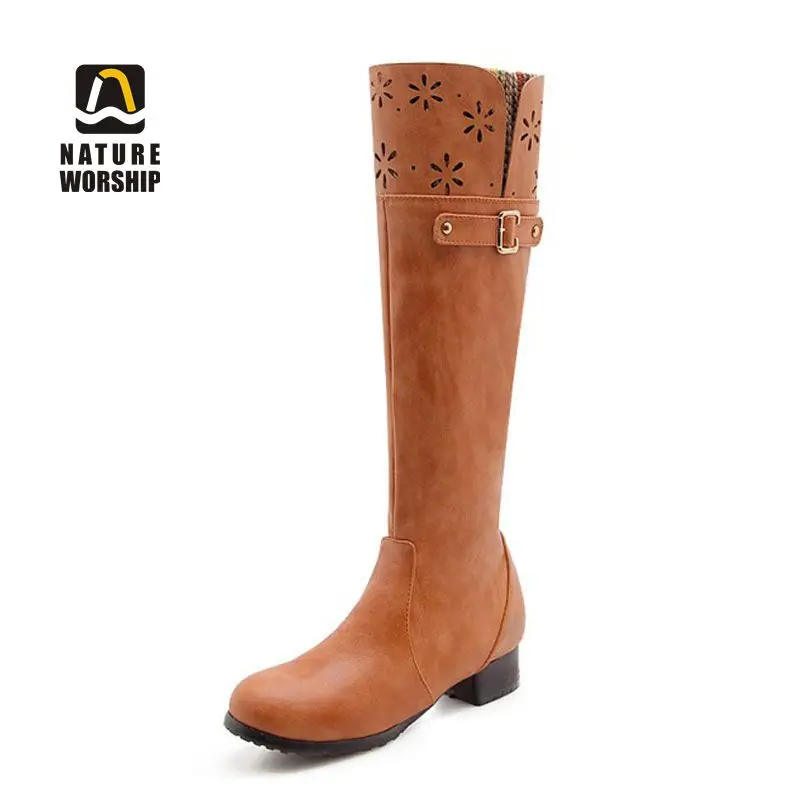 Женские повседневные сапоги до колена зимние высокие больших размеров на