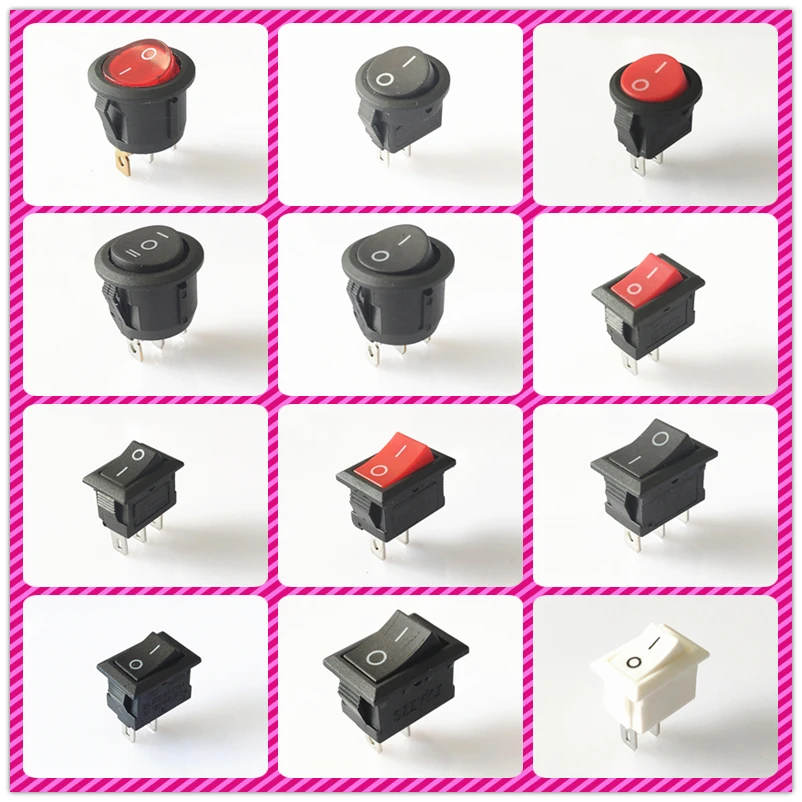SPST KCD1 2PIN 3PIN On/Off круглый/квадратный пластиковый кулисный переключатель DC AC 6A/250V