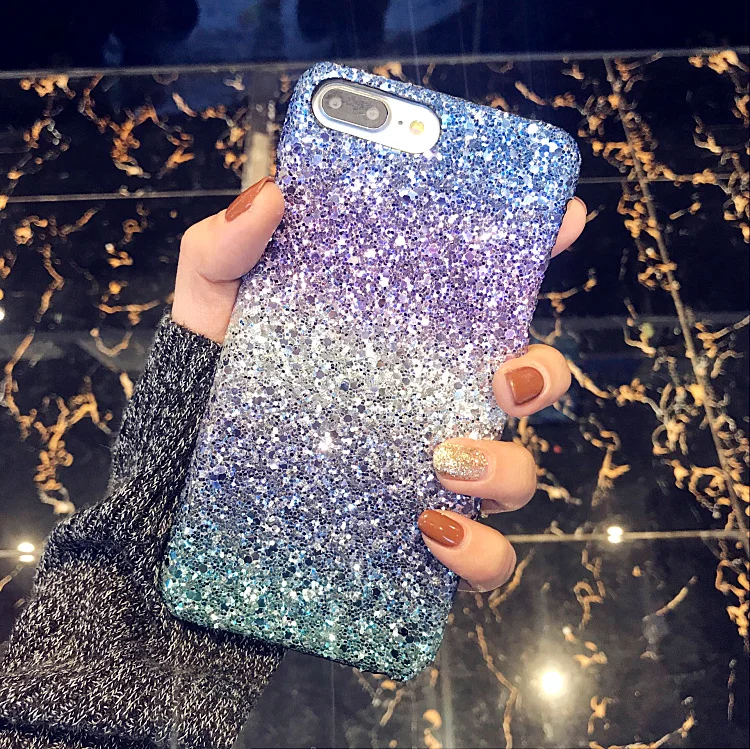Жесткий Чехол для iPhone X 8 7 6 6s Plus Lady Girl Bling gliter Ombre Sky с блестящей градиентной