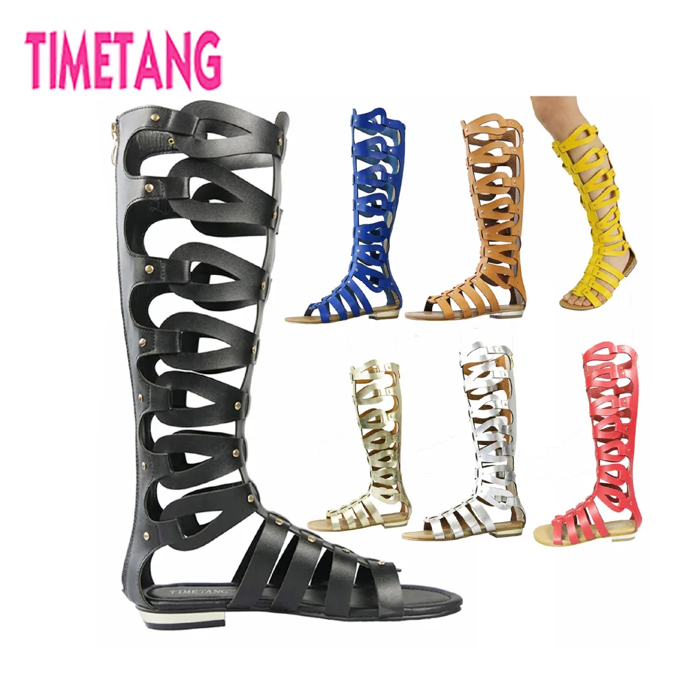TIMETANG/Новые Летние повседневные сандалии-гладиаторы до колена в стиле ретро с