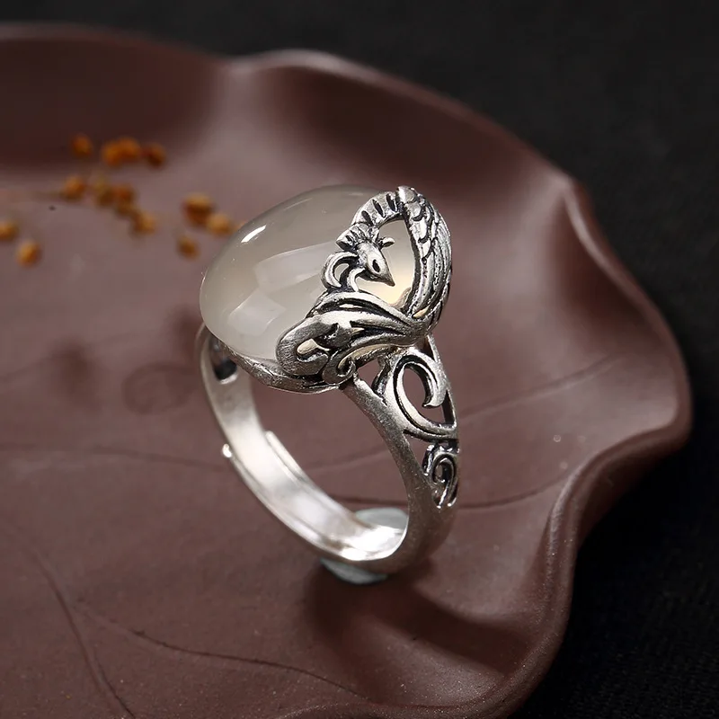 Женские серебряные Колечки в стиле ретро S990 открытые корундовые кольца с красным