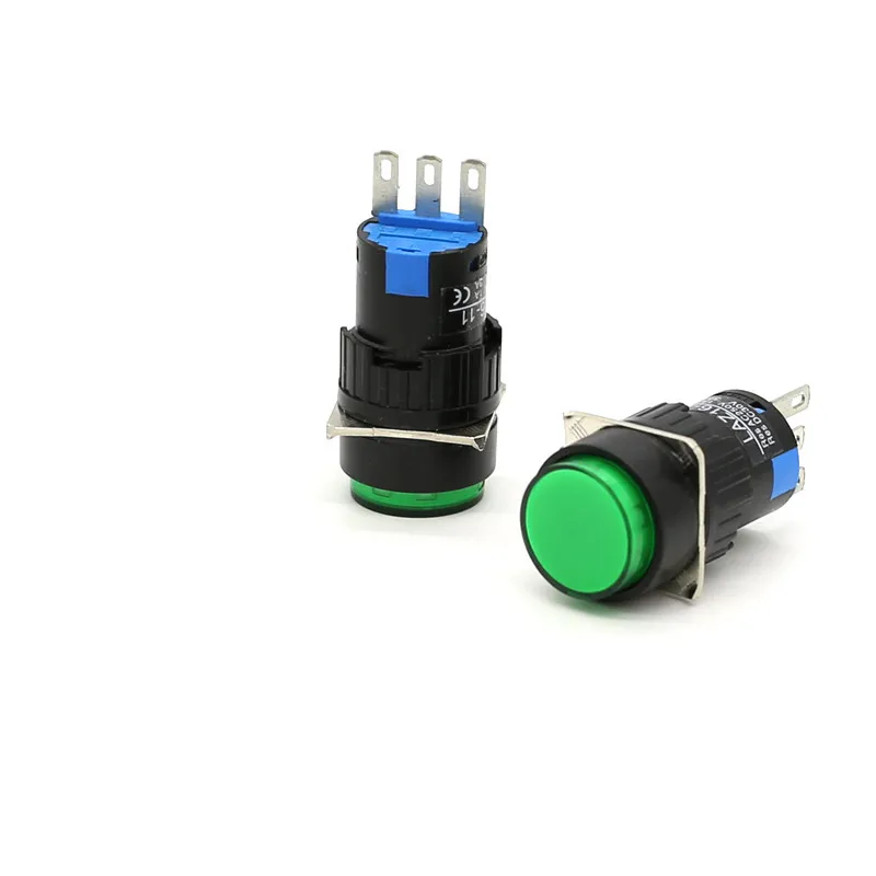 Self-resetting round button pushbutton switch LA16-11AB6Y-M16mm | Connectors