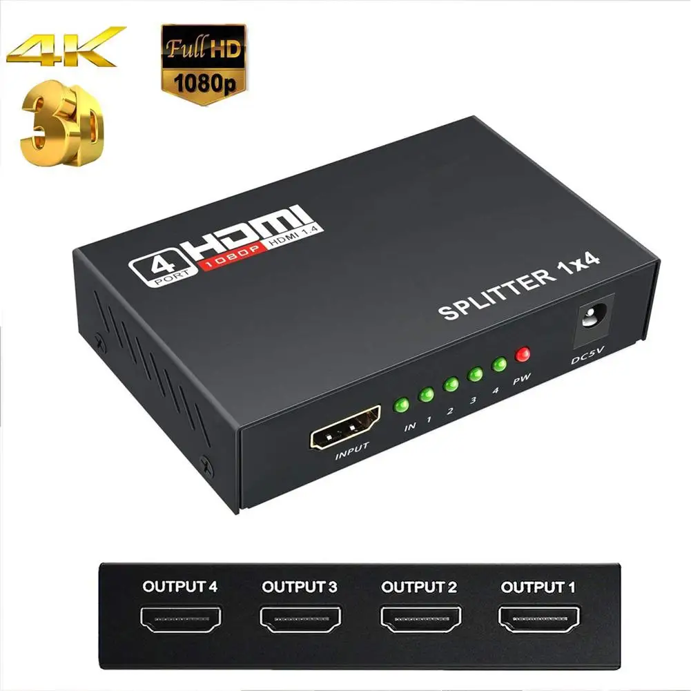 EastVita 1 в 4 Full HD 1080P HDMI сплиттер Выход Hdmi с адаптером переменного тока поддерживает 3D