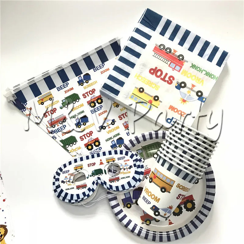 60 шт./лот креативные Мультяшные машинки набор одноразовой посуды для дня