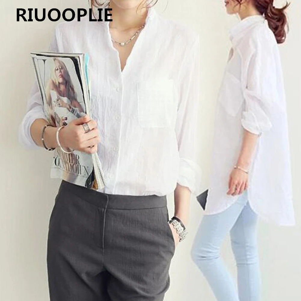 Женские офисные блузки RIUOOPLIE элегантные свободные топы белого цвета на весну и