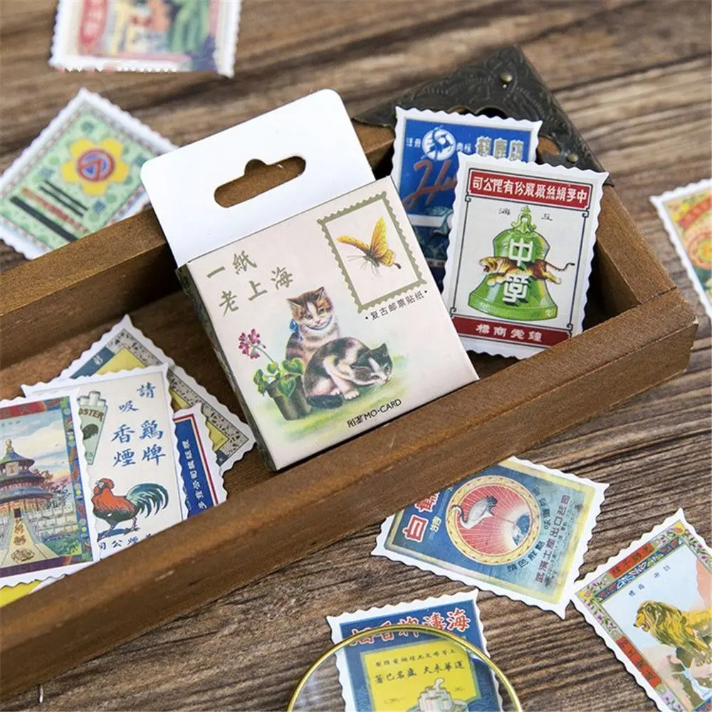 Наклейки на бумаге "Винтажные штемпели" 46 штук для скрапбукинга, дневников, альбомов фотографий.