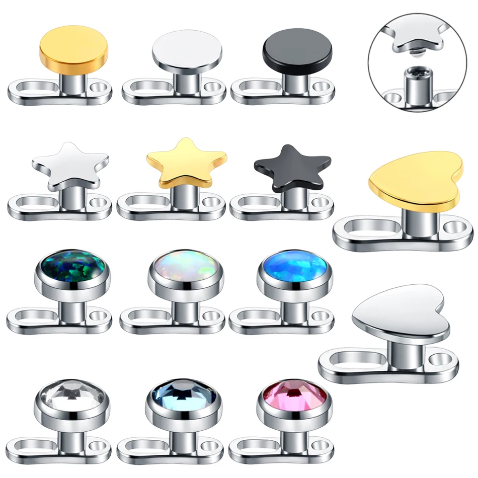 1 шт. титана Микс звезда круглое сердце CZ драгоценный камень дермальный якорь