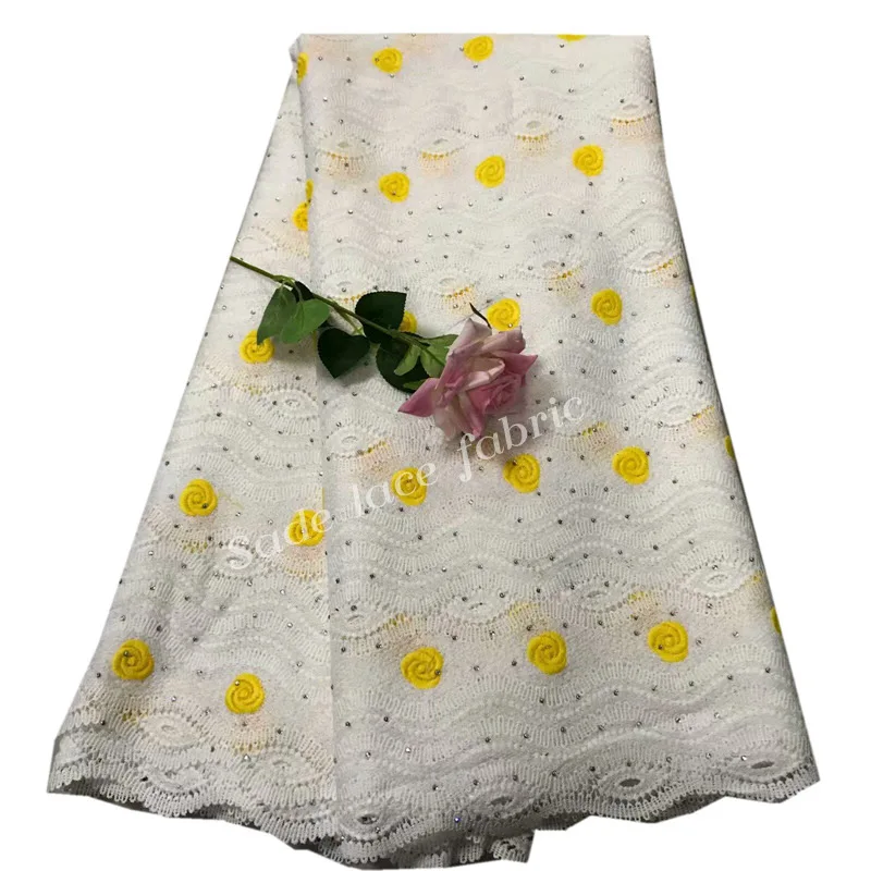 5yards/lot white + yellow water soluble lace for sewing high quality African guipure Milk Silk fabric with stones QG576 | Дом и сад