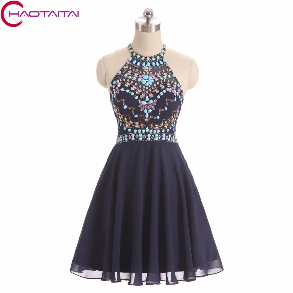 Sparkly Navy Blue Prom Dresses Short 2018 New Fashion Crystal 8 Grade Graduation Chiffon Junior Homecoming Dress Custom | Свадьбы и