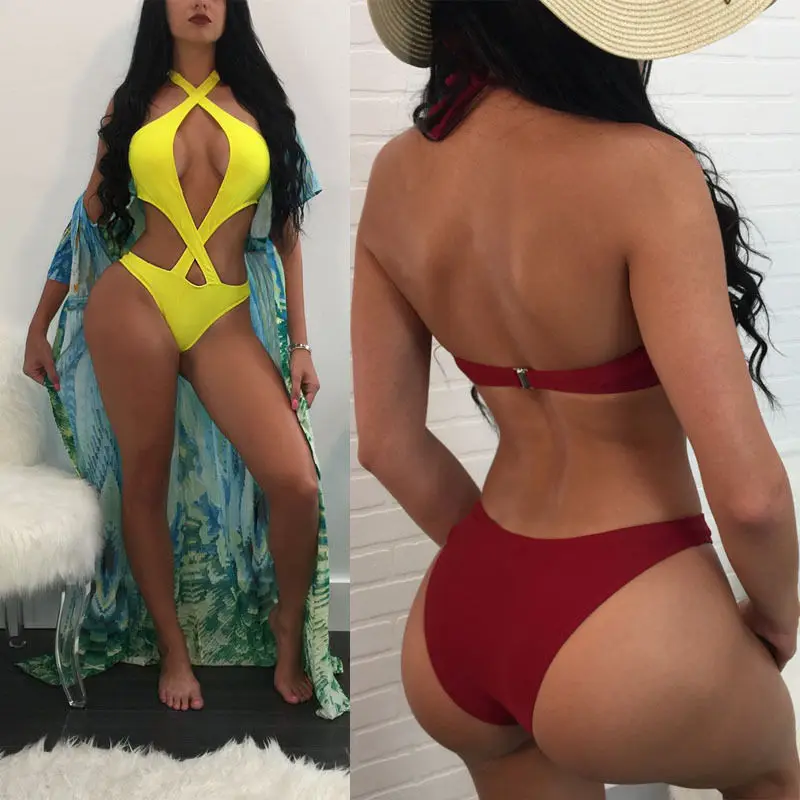 One-Piece Womens Push-up Bikini Set Padded Bandage Suits Swimsuit Bathing Swimwear Beachwear | Спорт и развлечения