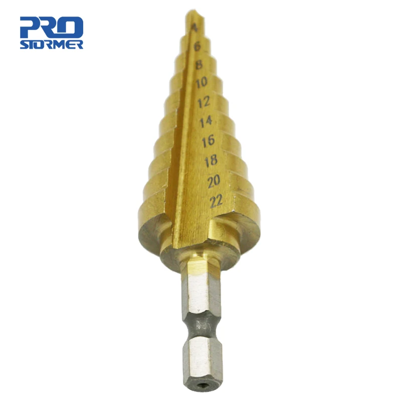 PROSTORMER Hex Titanium Step Drill Bit Cone 4-22MM Hole Cutter HSS For Sheet Metalworking Wood Drilling High Quality | Инструменты